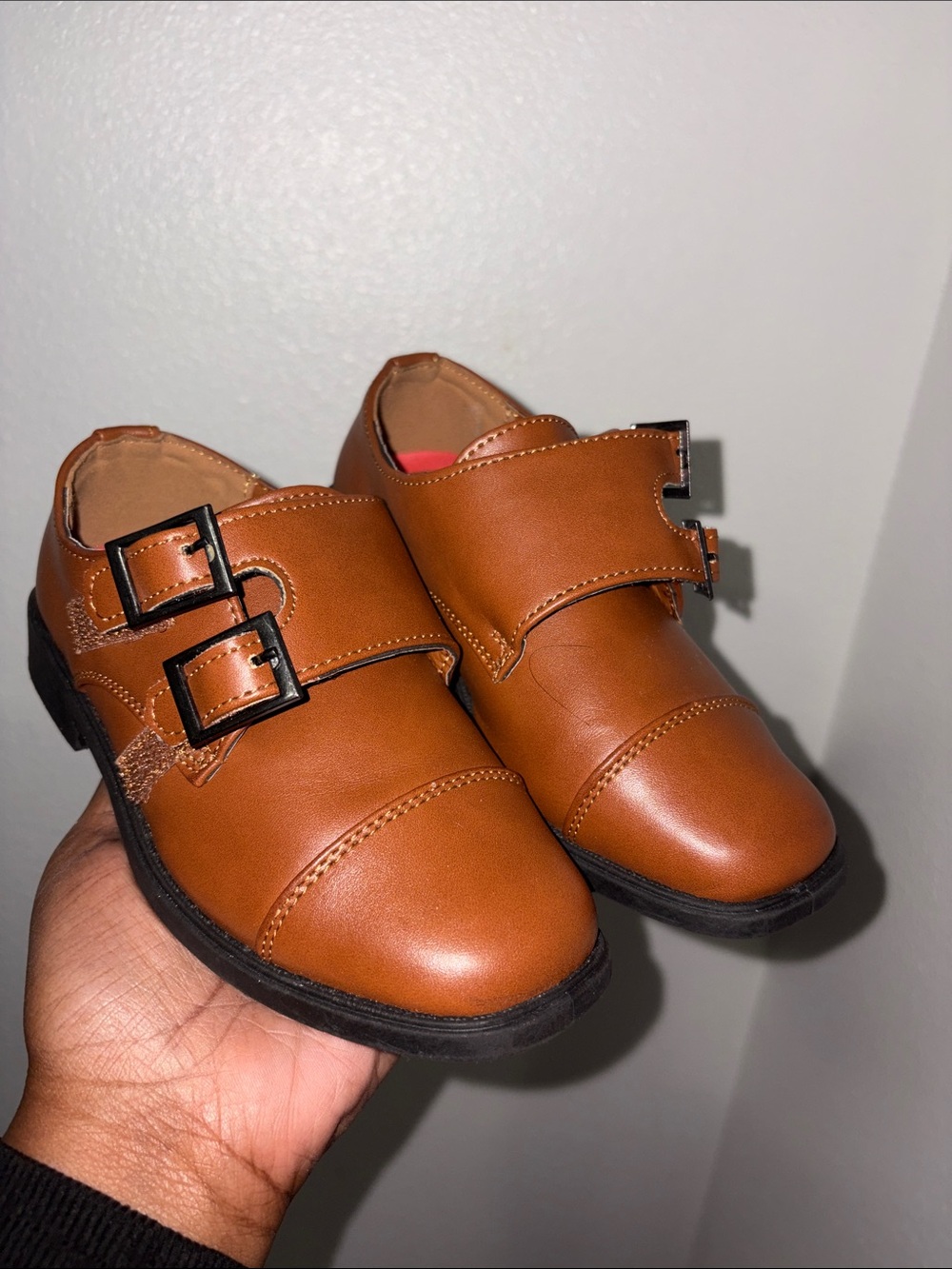 Josmo Tan Double-Buckle Boys Dress Shoes